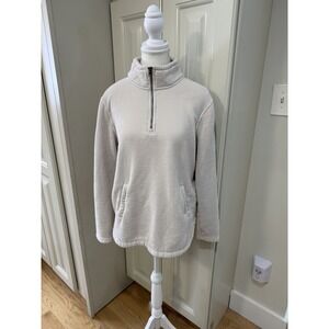 Women's Cream Half Zip Pullover Fleece Jacket L Cozy Casual Athleisure Soft Warm